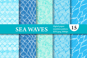 15 Sea Waves Seamless Patterns