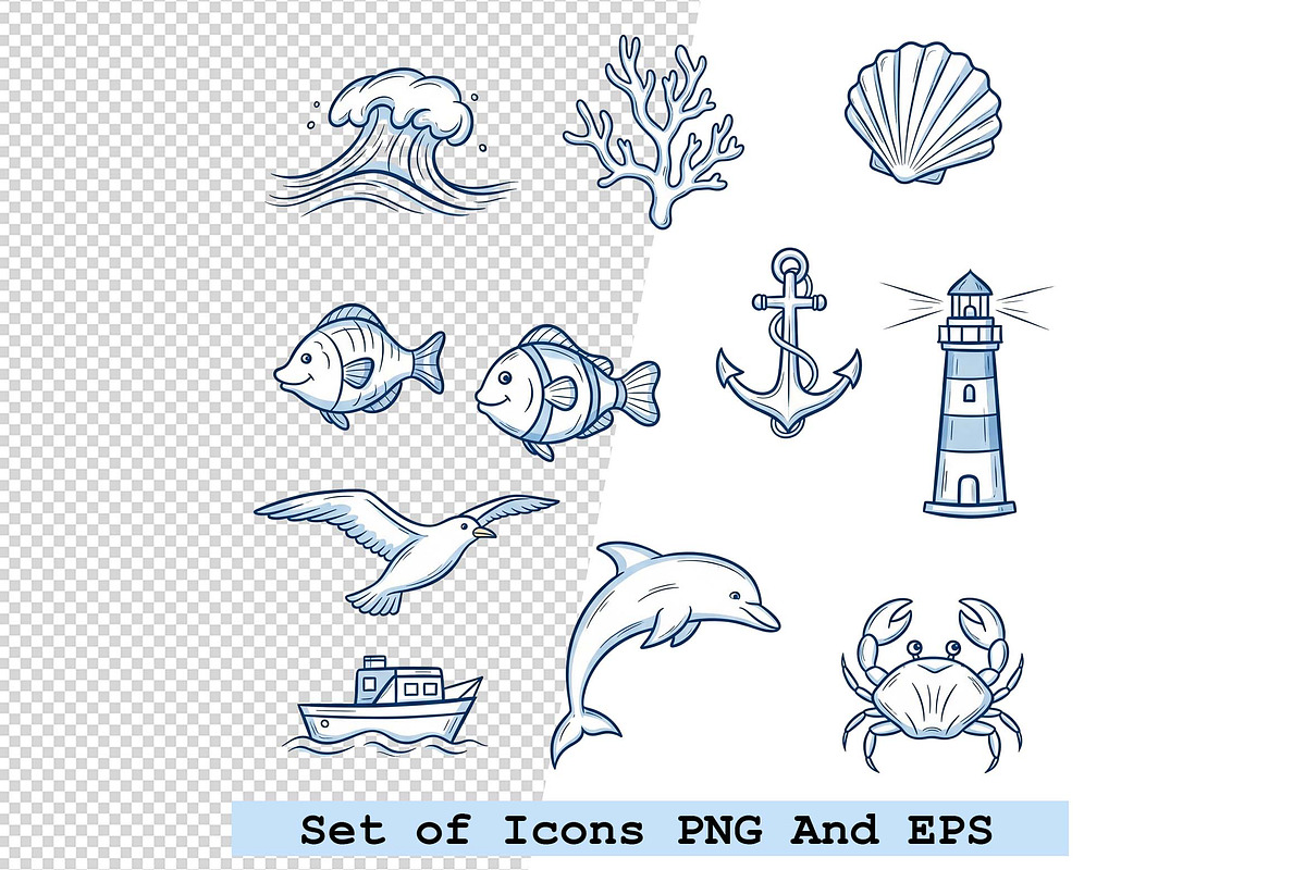 Set of ocean icons in hand drawn, an Icon by one-touch