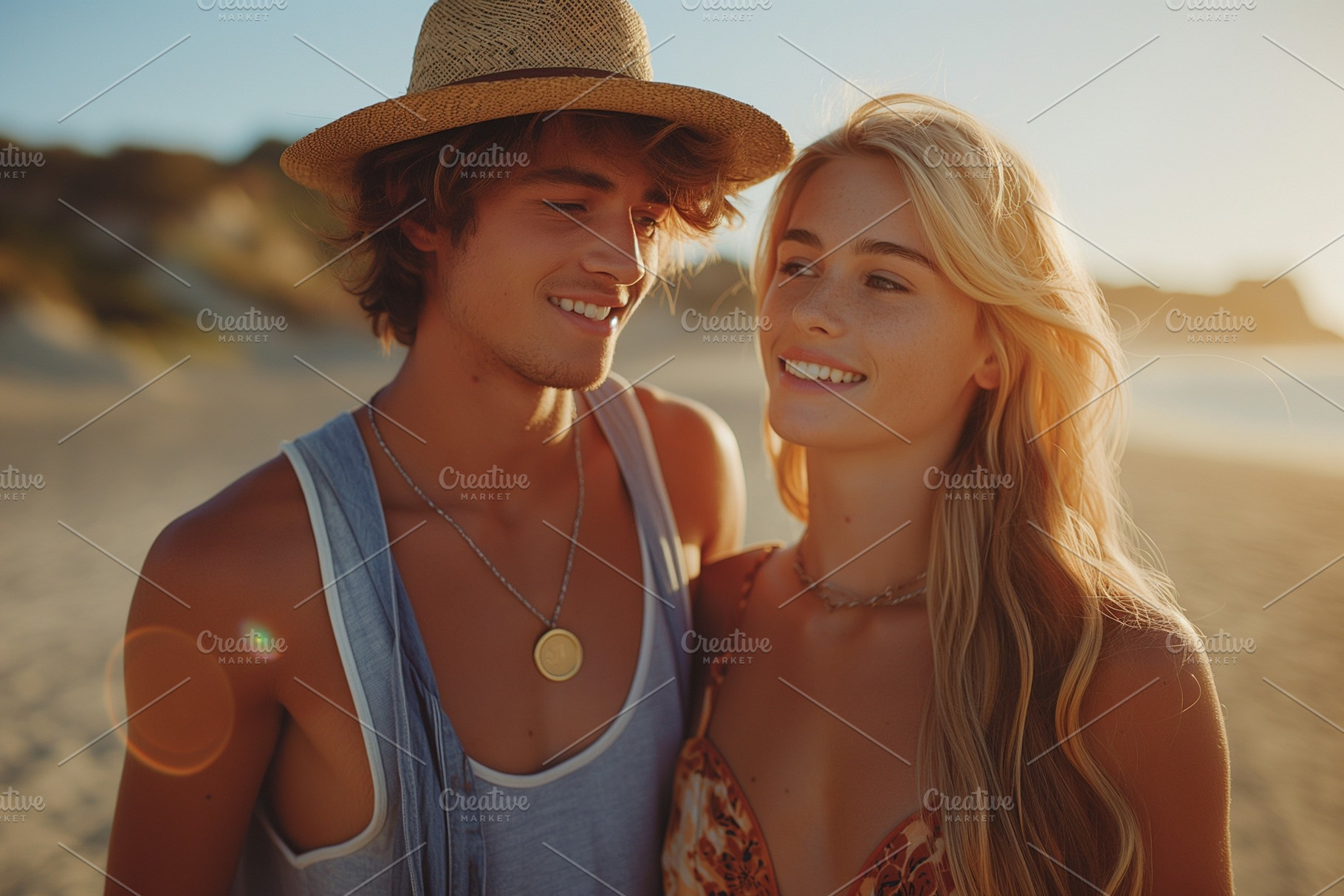 A young couple enjoying a romantic moment on the beach during sunset, exuding w, a Person Photo by ImageMir