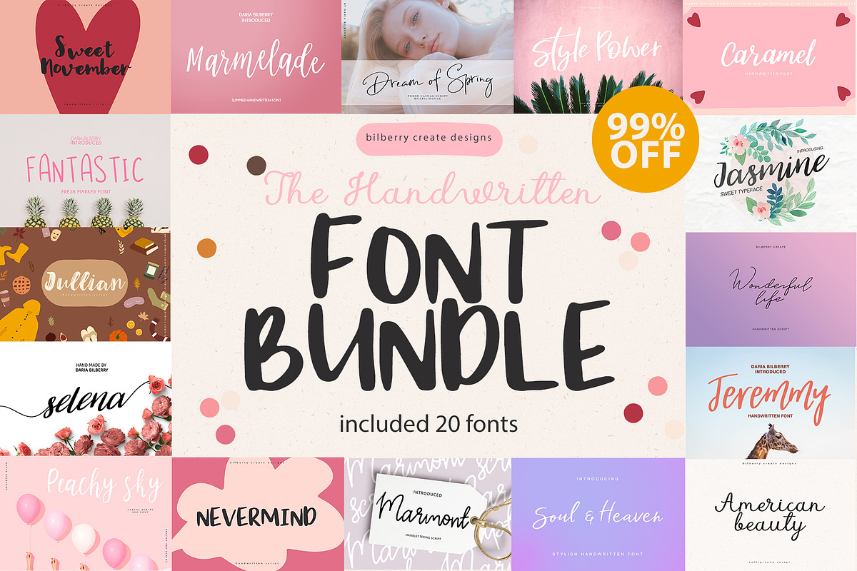 Handwritten Font Bundle super sale!, a Handwritten Font by BilberryCreates (Photo 1 of 22)