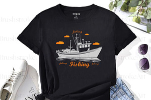 Fishing Silhouette Clipart, Line Art