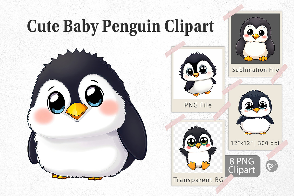 Cute Baby Penguin Clipart, a Graphic by Artnoy (Photo 1 of 5)