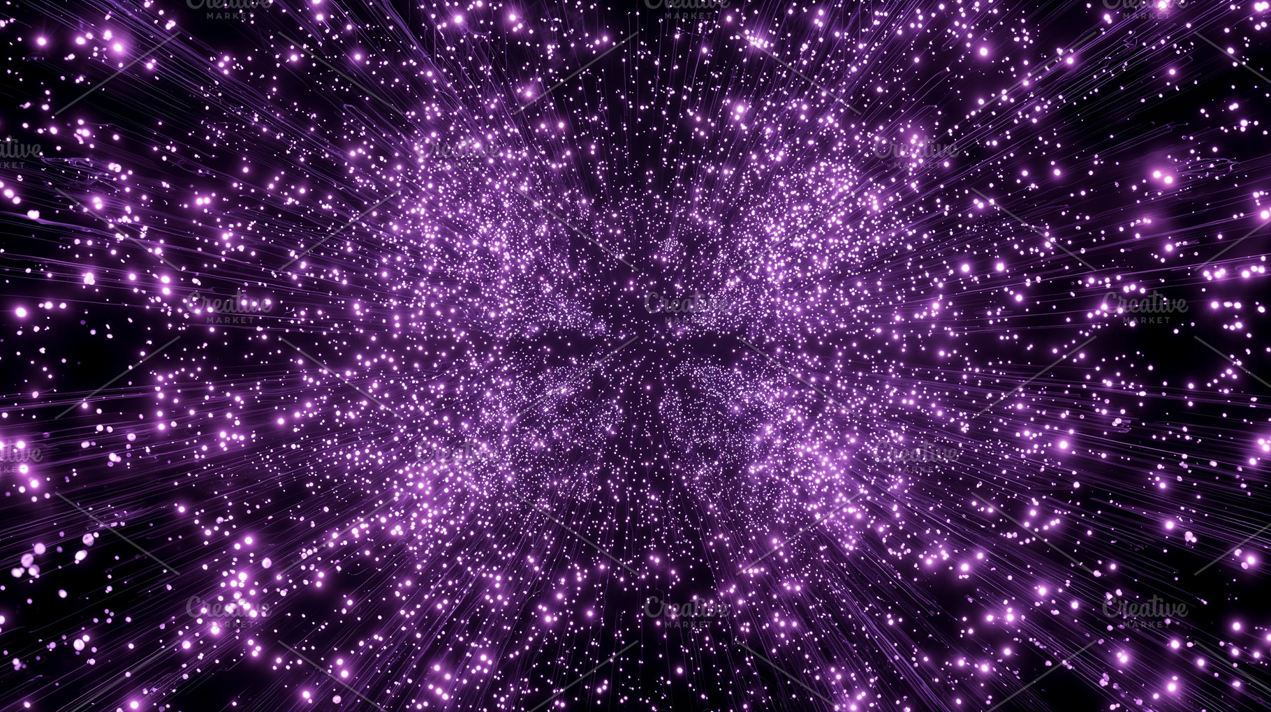 Vibrant purple tunnel of light with sparkling stars and dynamic rays, a Background Photo by OSORIOartist