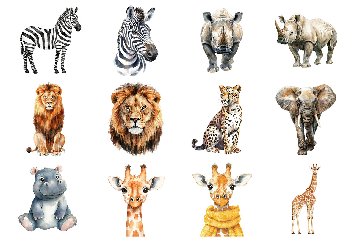 Watercolor Safari Animals, an Illustration by Design Market (Photo 2 of 3)