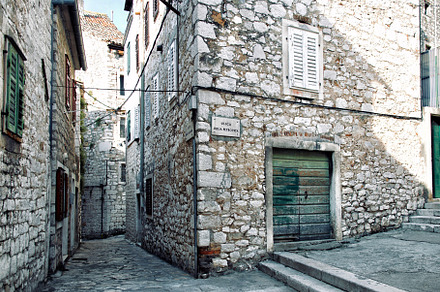 Narrow streets of mediterranean city featuring croatia, sibenik, and city, an Architecture Photo by UltraShop