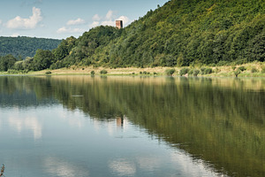 Scenic landscape with Chervonohorod castle tower on a hill above Dniester river, a Nature Photo by Rohan Photography
