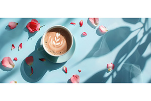 Latte art coffee with rose petals, a Nature Photo by piter.goskov
