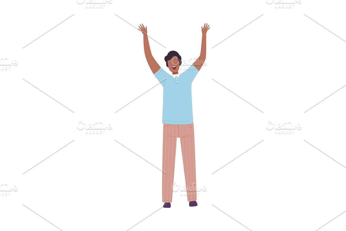 Smiling Man Standing with Raising, a Person Illustration by TopVectors