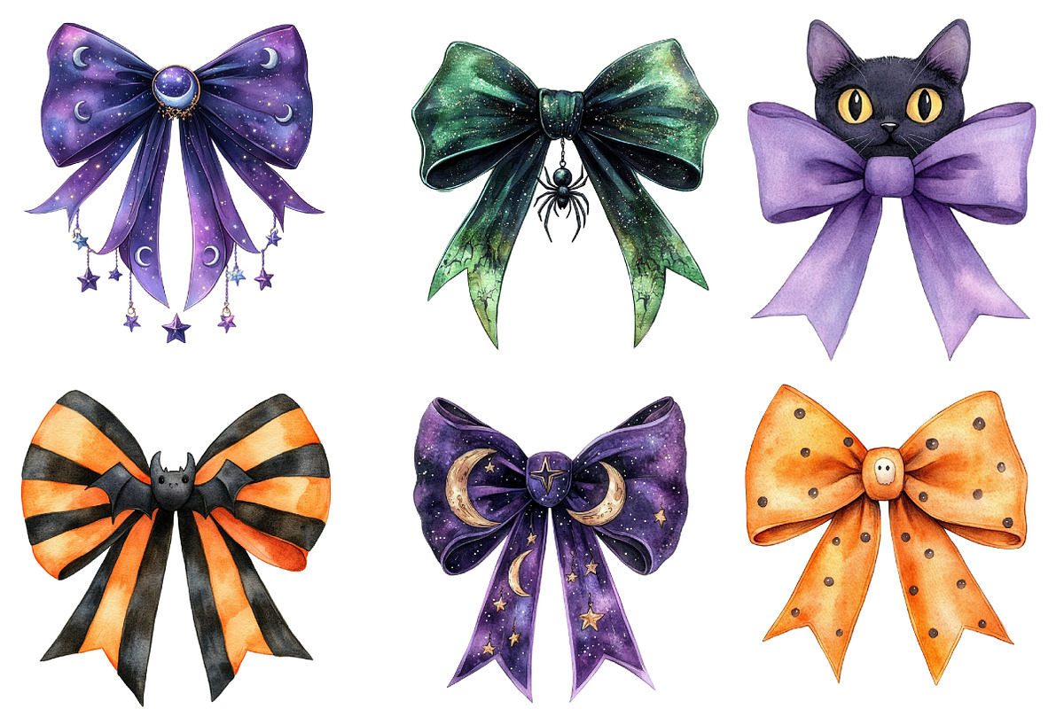 Halloween bow clipart, a Work Illustration by cherrydesign (Photo 2 of 4)