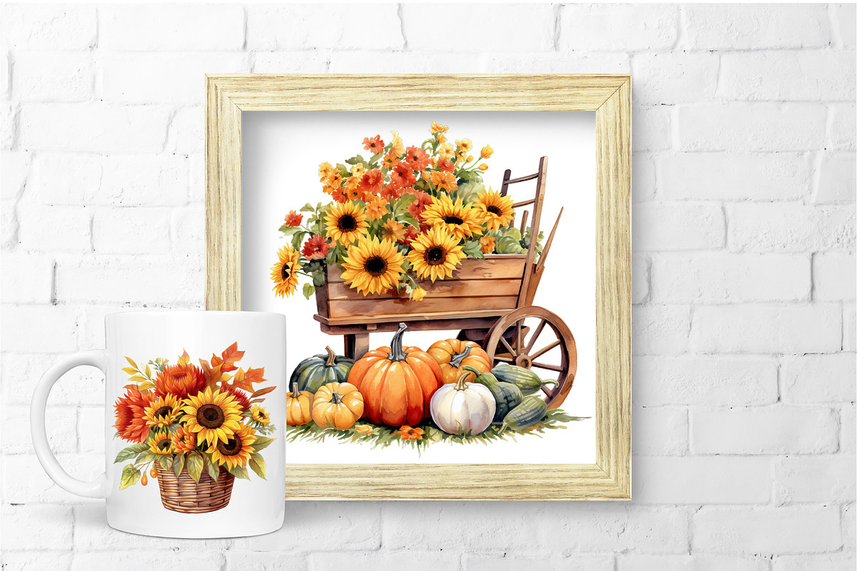 Sunflower Watercolor Autumn Clipart, a Seasonal Illustration by Orange Brush Studio (Photo 4 of 4)