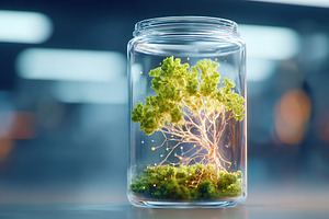 Network of growth resembles a plant thriving inside a transparent jar in a mode, a Nature Photo by AlyaAnd