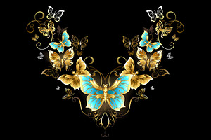 Symmetrical Pattern Golden Butterfly