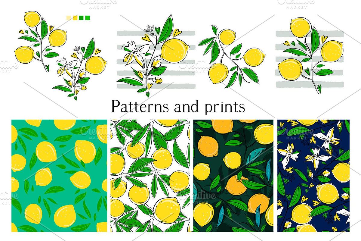 Pattern Lemons with leaves., a Background Graphic by Sweet_print (Photo 2 of 4)