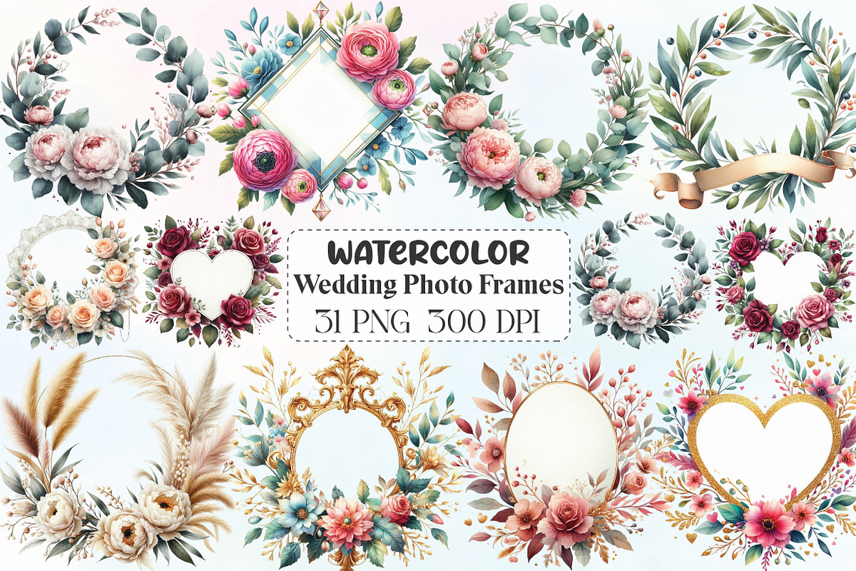 Wedding Photo Frames Clipart, an Illustration by CraftArtStudio (Photo 1 of 6)