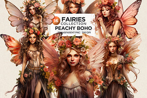 Boho Peachy Fairies PNG Clipart