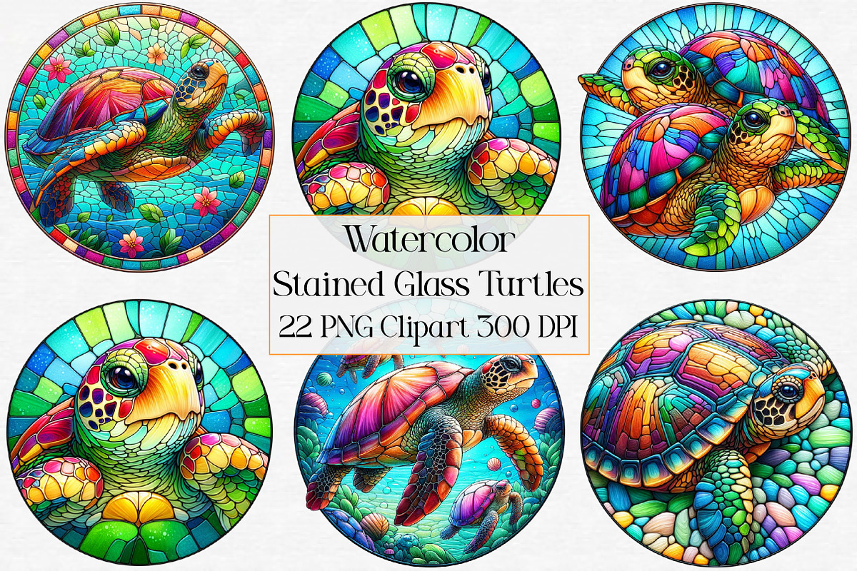 Stained Glass Turtles Sublimation, an Illustration by CraftArtStudio (Photo 1 of 6)
