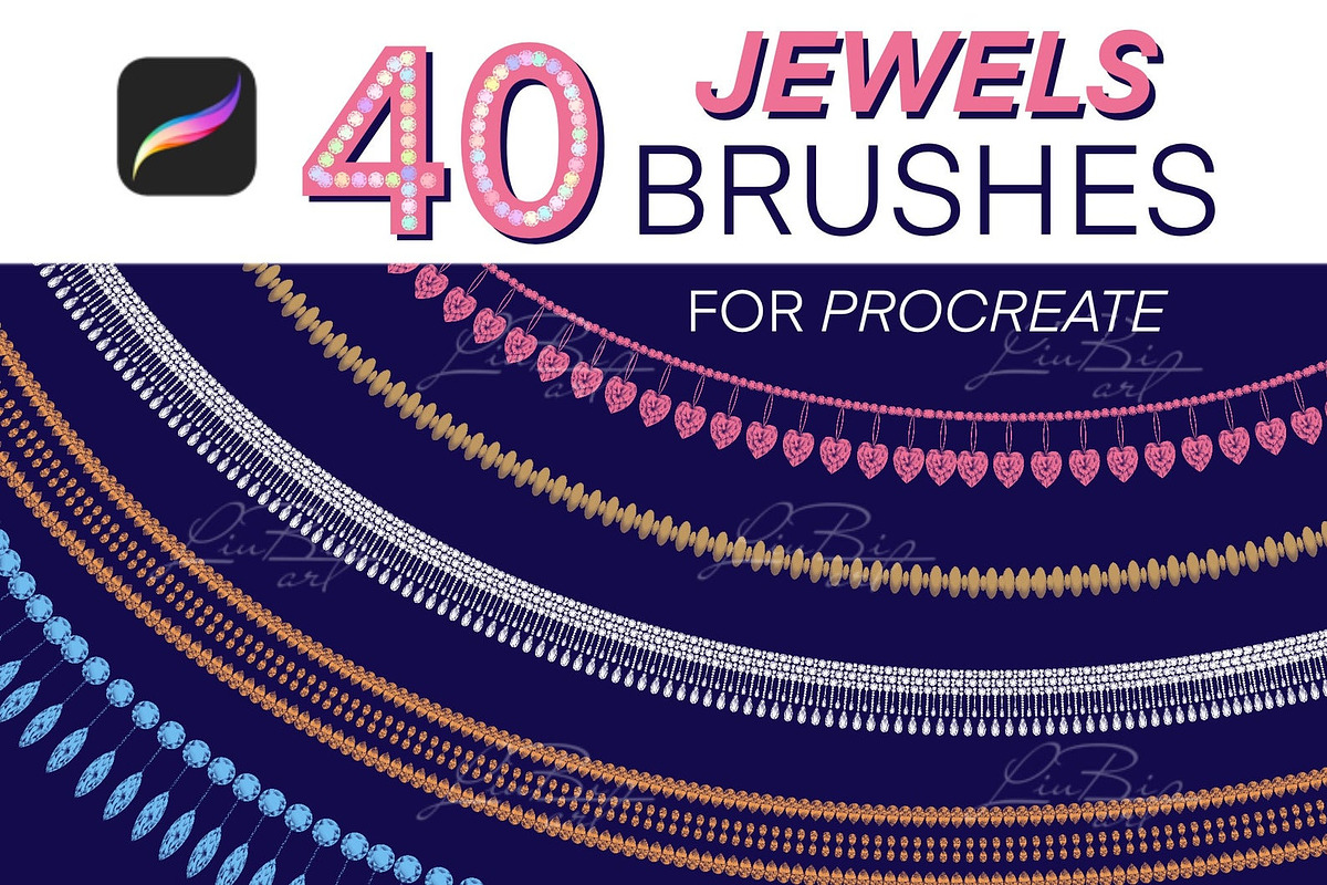 40 Procreate Jewels Brushes Set, a Brush Add-On by LiuBi Art (Photo 1 of 5)