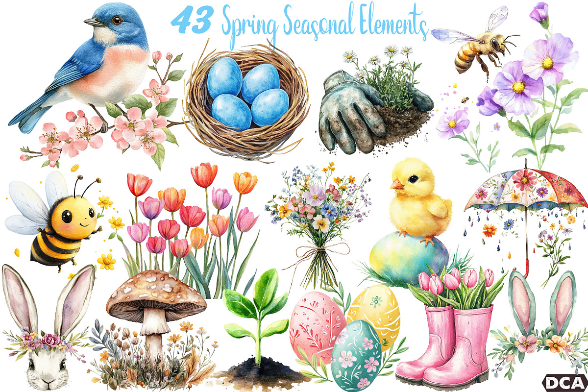 Spring Seasonal Elements Clipart, an Illustration by DreamCafeArt (Photo 1 of 7)