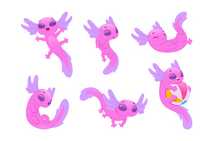 Axolotl. Pink amphibian cute, an Illustration by Onyx