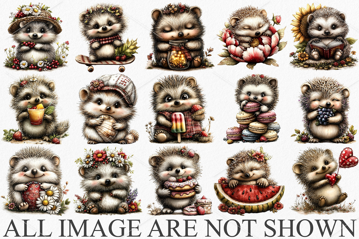 Whimsical Summer Hedgehog Clipart, a Seasonal Illustration by Canvas Craft (Photo 3 of 7)