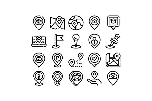 Location pin icon set for navigation, an Object Graphic by pikepicture