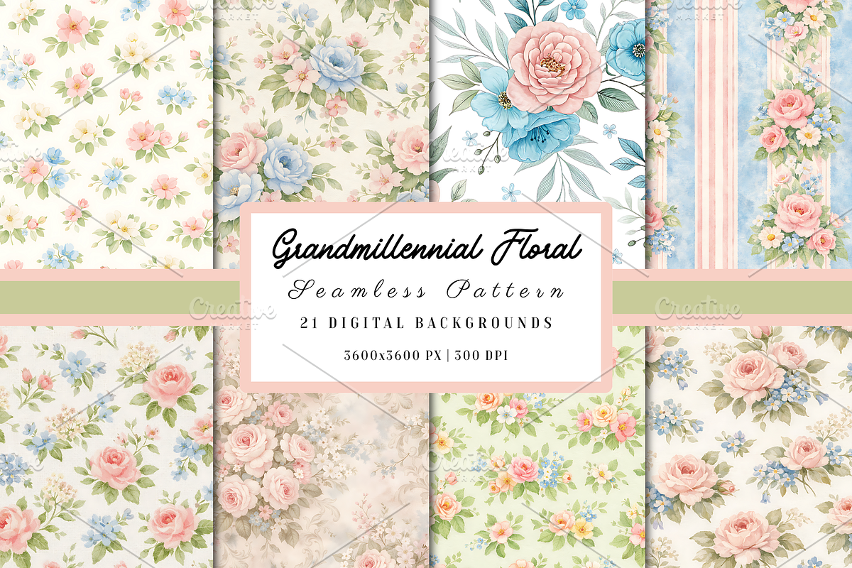 Grandmillennial Floral Pattern, a Pattern Graphic by Neon Studio (Photo 1 of 6)