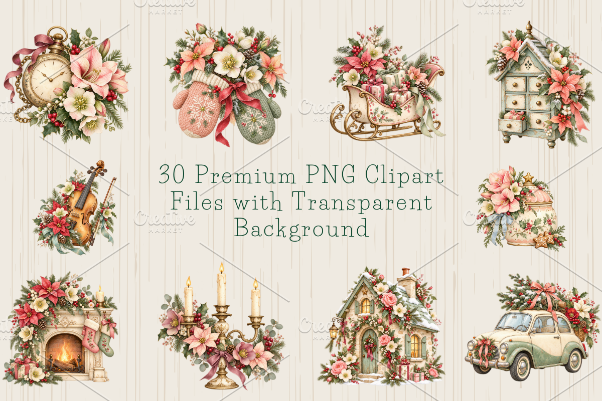 Whimsical Cottage Christmas Cliparts, a Decorative Illustration by Ink Gallery (Photo 5 of 7)