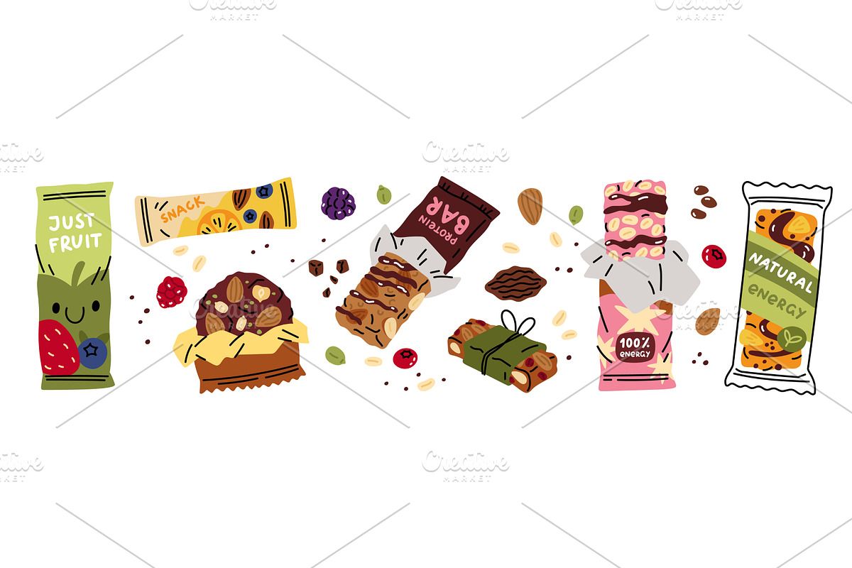 Fitness granola bars. Healthy grain, a Food Illustration by YummyBuum