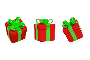 3d Gift Box With Bow, Red And Green