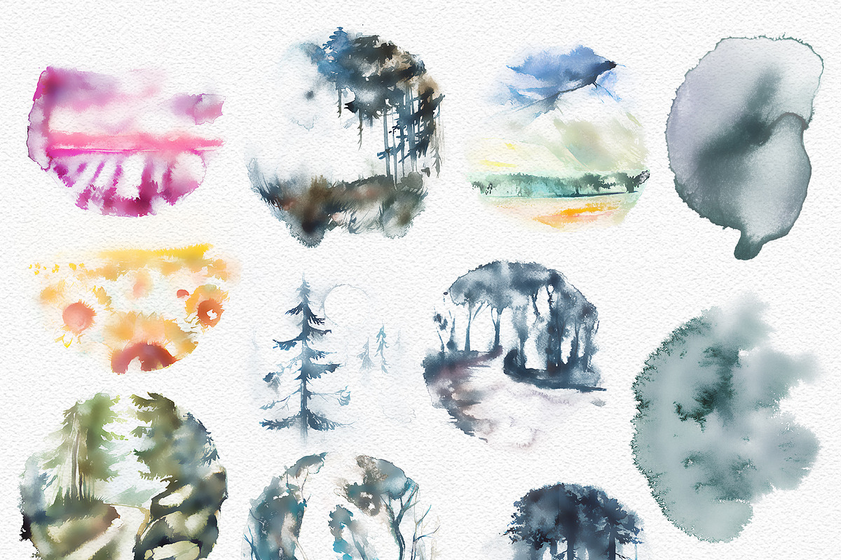 Watercolor Landscapes Clipart Set, a Seasonal Illustration by ArtCreationsDesign (Photo 6 of 7)