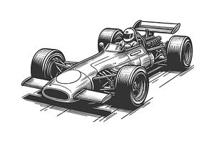 Formula Race Car engraving vector, a Transportation Illustration by AlexArt