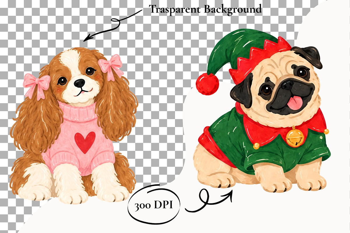 Christmas Dogs Clipart Holiday Pets, an Animal Illustration by SugarCloudStudioArt (Photo 2 of 6)