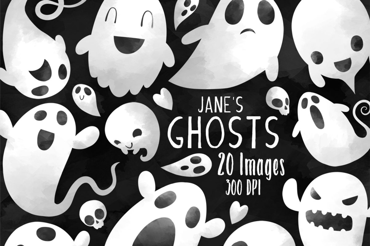 Watercolor Ghosts Clipart, an Illustration by DigitalArtsi (Photo 1 of 4)