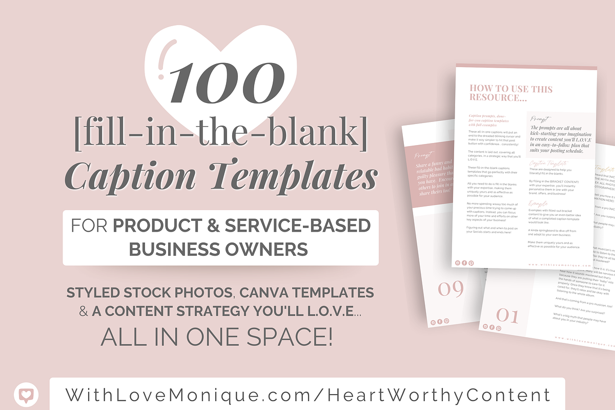 100 Caption Templates for Instagram, a Social Media Template by With Love Monique (Photo 1 of 10)