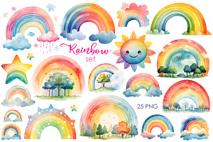 Watercolor rainbow set PNG clipart, a Seasonal Illustration by Whimsy Brush Studio