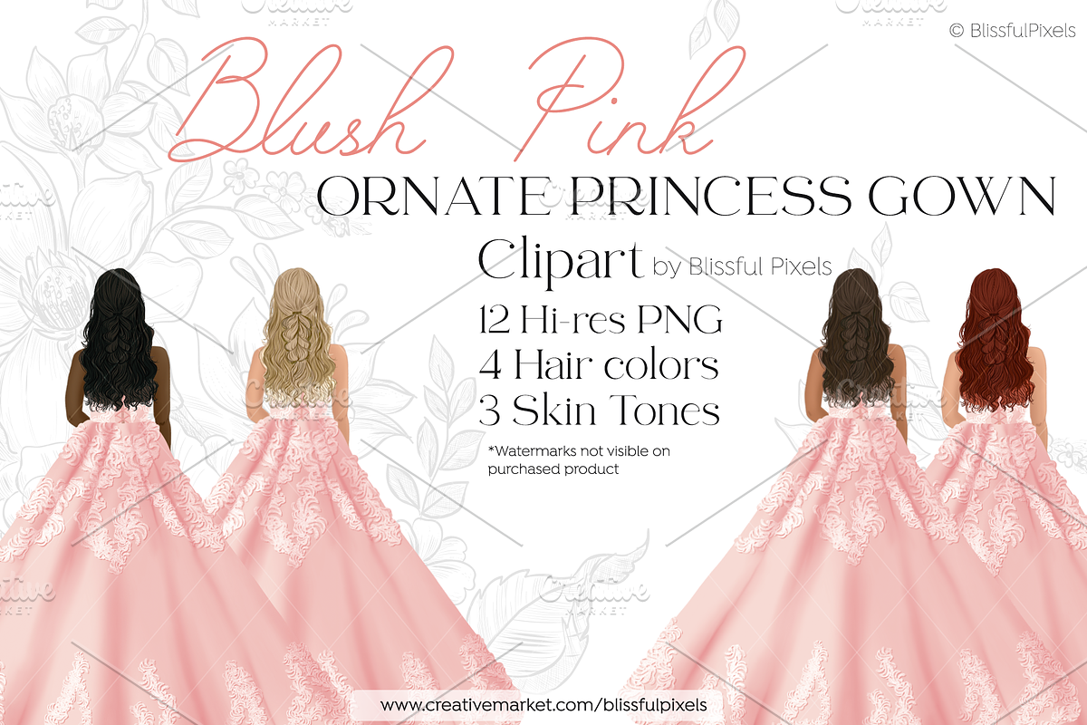 Princess Dress Pink Gown Clipart, an Illustration by Blissful Pixels (Photo 1 of 2)