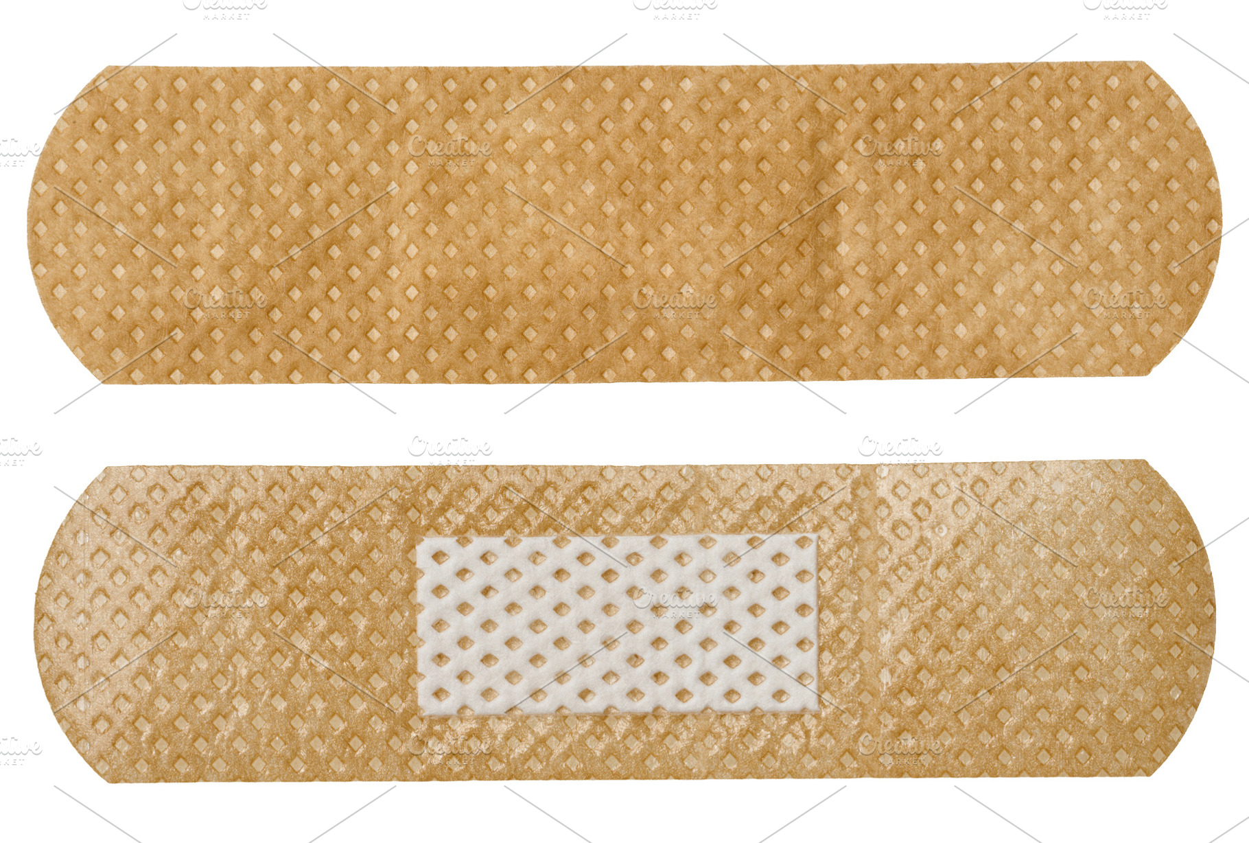 Two brown medical plasters with a porous texture are shown from, a Health & Medical Photo by ndanko