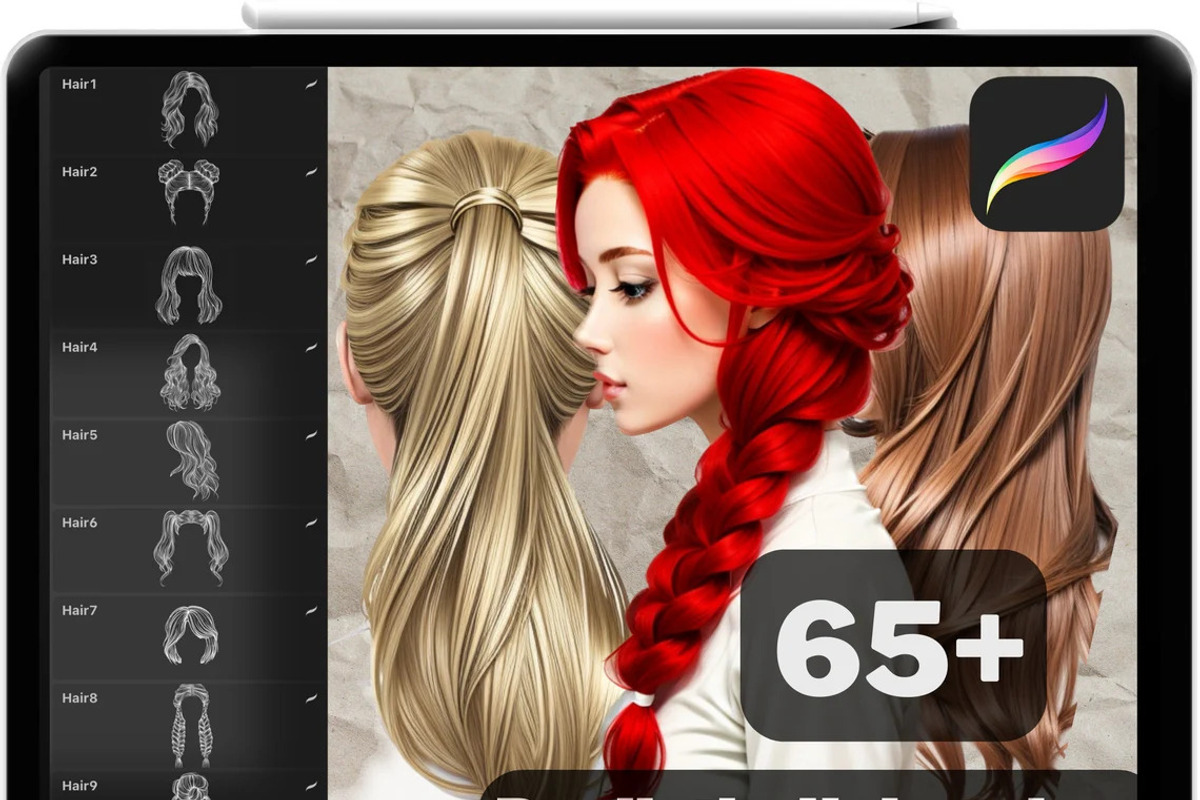 Procreate Realistic Hair Stamps Vol1, a Brush Add-On by OneBerryCreations (Photo 1 of 4)