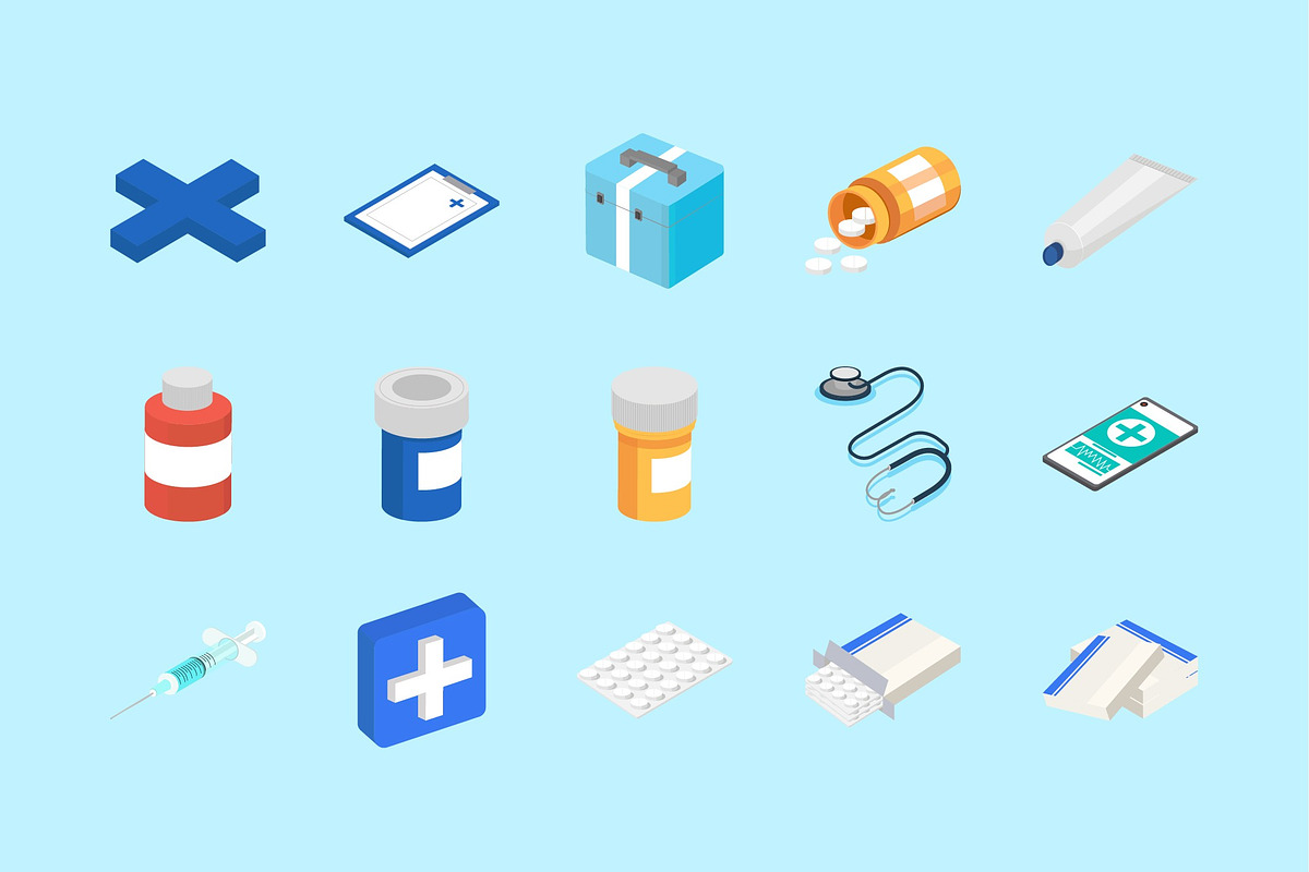 Health Isometrics Illustration Set, a Healthcare Illustration by studiogstock (Photo 1 of 3)