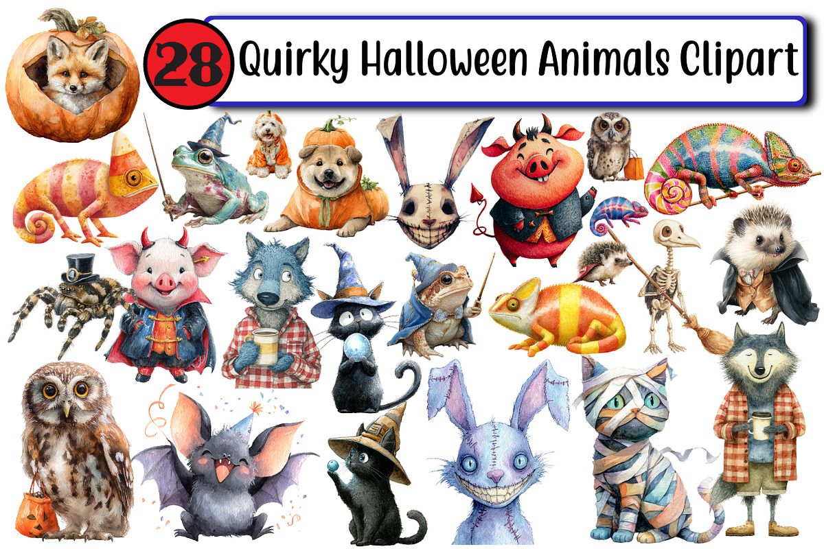 Quirky Halloween Animals Clipart, an Illustration by Design Market (Photo 1 of 3)