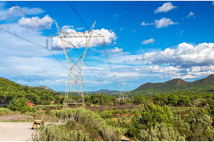 Electric power line and a landscape of the Valencian Community, Spain, a Nature Photo by Leonid Andronov
