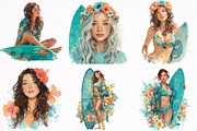 Aloha Surfing Girl Clipart, an Illustration by DreamArtGraphic (Thumbnail 4 of 8)