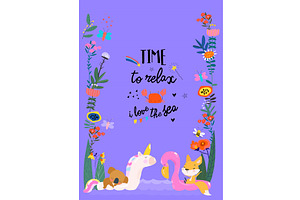 Funny Animals sunbath swimming in, an Animal Illustration by Maria Starus