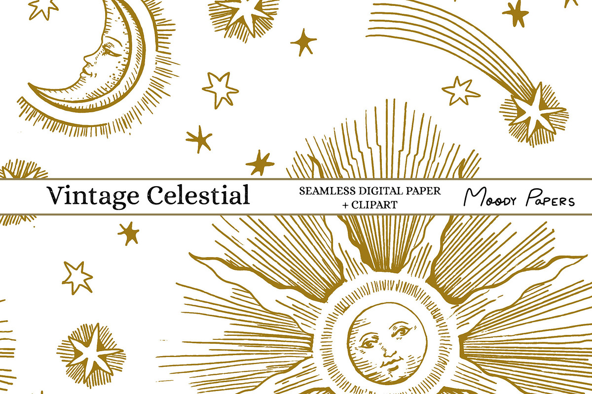 Vintage Celestial Seamless Pattern, a Pattern Graphic by MoodyPapers (Photo 1 of 2)