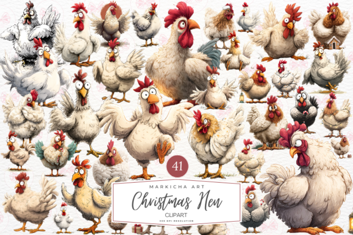 Cute Christmas Hen Clipart, an Illustration by Markicha Art (Photo 1 of 5)