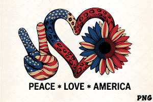 Peace love america patriotic sunflow, an Illustration by CrexoraLab