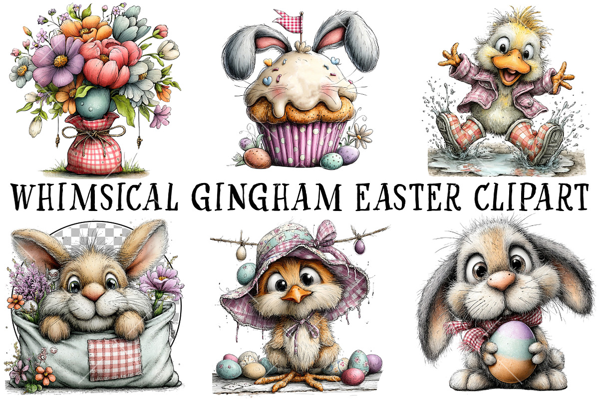 Whimsical Gingham Easter Clipart, an Illustration by OK Design (Photo 2 of 4)