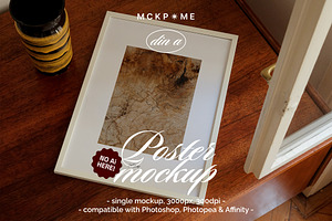 Art frame on a table interior mockup