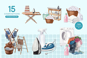 Laundry Day Watercolor Illustration, an Object Illustration by CreativeValuation (Thumbnail 2 of 13)