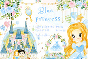 Blue Princess watercolour clipart, a Decorative Illustration by heyiamalice (Thumbnail 1 of 13)